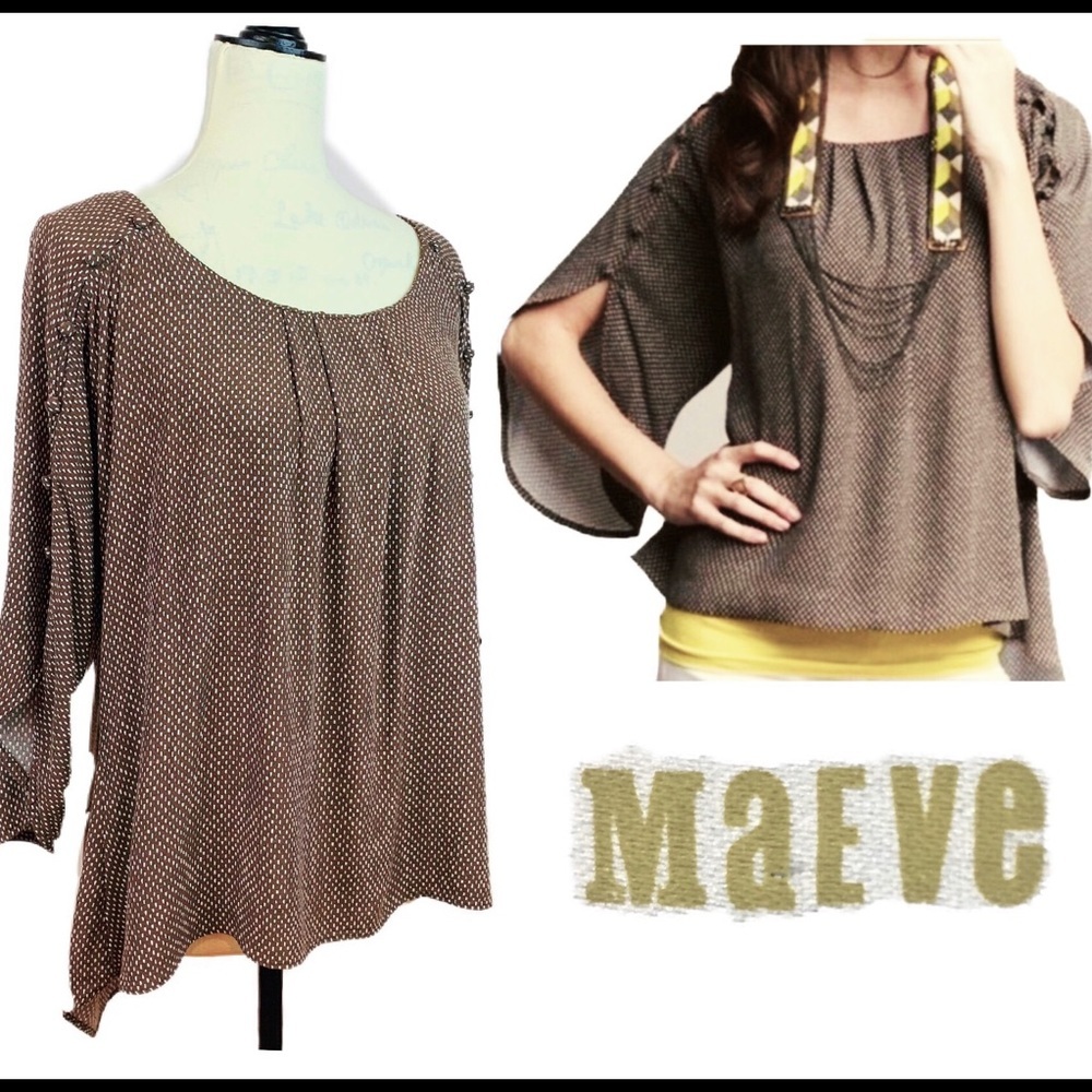 Maeve Anthropologie Braxton Brown Polka Dot Blouse Size Small